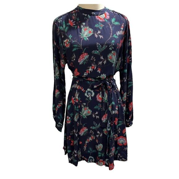 Derek Lam A-Line Navy Floral Print Long Sleeve Belted Mini Dress Sz 38/Sm - Picture 2 of 16